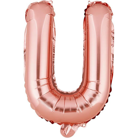 Balon Folie Metalizata Litera U, Vivimall, 40 cm, Umflati cu Heliu sau Aer, Ambalaj Individual, Pai inclus, Rose Gold - vivimall.ro