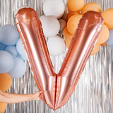 Balon Folie Metalizata Litera V, Vivimall, 100 cm, Umflati cu Heliu sau Aer, Ambalaj Individual, Pai inclus, Rose Gold - vivimall.ro