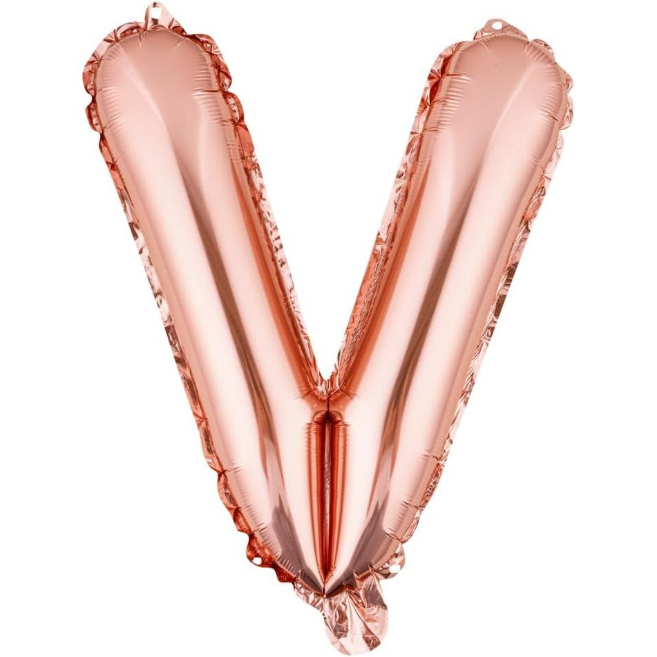 Balon Folie Metalizata Litera V, Vivimall, 100 cm, Umflati cu Heliu sau Aer, Ambalaj Individual, Pai inclus, Rose Gold - vivimall.ro