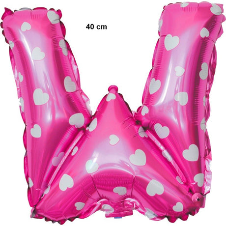 Balon Folie Metalizata Litera W, 40 Cm, Cu Imprimeu Inimioare, Umflati Cu Heliu Sau Aer, Ambalaj Individual, Pai Inclus - vivimall.ro