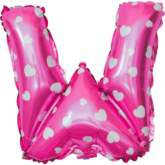 Balon Folie Metalizata Litera W, Vivimall, 40 cm, Cu Imprimeu Inimioare, Umflati cu Heliu sau Aer, Ambalaj Individual, Pai inclus, Roz - vivimall.ro