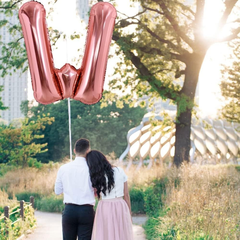 Balon Folie Metalizata Litera W, Vivimall, 80 cm, Umflati cu Heliu sau Aer, Ambalaj Individual, Pai inclus, Rose Gold - vivimall.ro