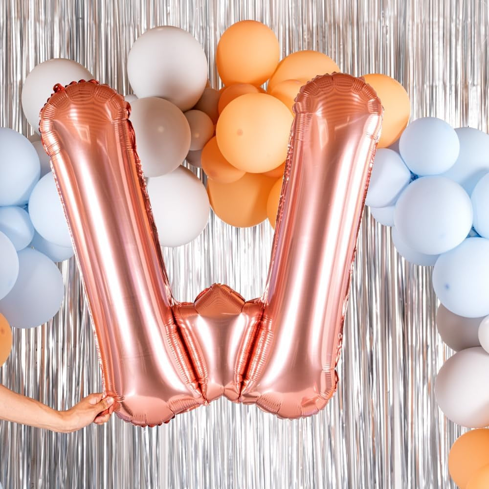 Balon Folie Metalizata Litera W, Vivimall, 80 cm, Umflati cu Heliu sau Aer, Ambalaj Individual, Pai inclus, Rose Gold - vivimall.ro