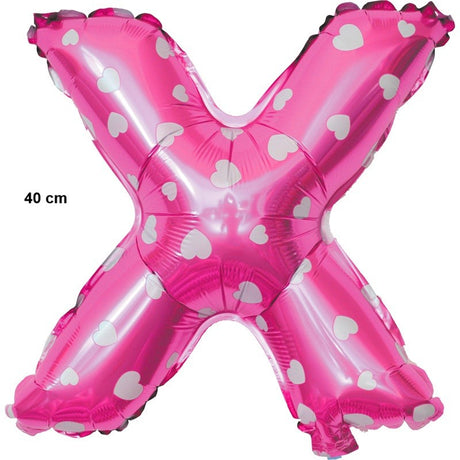 Balon Folie Metalizata Litera X, 40 Cm, Cu Imprimeu Inimioare, Umflati Cu Heliu Sau Aer, Ambalaj Individual, Pai Inclus - vivimall.ro