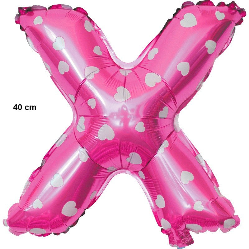 Balon Folie Metalizata Litera X, Vivimall, 40 cm, Cu Imprimeu Inimioare, Umflati cu Heliu sau Aer, Ambalaj Individual, Pai inclus, Roz - vivimall.ro