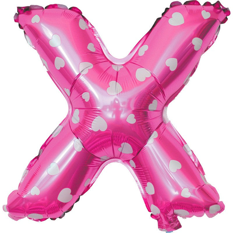 Balon Folie Metalizata Litera X, Vivimall, 40 cm, Cu Imprimeu Inimioare, Umflati cu Heliu sau Aer, Ambalaj Individual, Pai inclus, Roz - vivimall.ro
