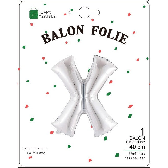 Balon Folie Metalizata Litera X, 40 Cm, Umflati Cu Heliu Sau Aer, Ambalaj Individual, Pai Inclus - vivimall.ro