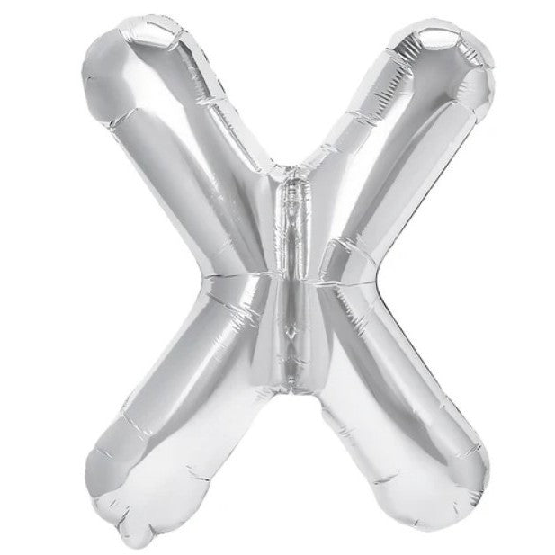 Balon Folie Metalizata Litera X, Vivimall, 80 cm, Umflati cu Heliu sau Aer, Ambalaj Individual, Pai inclus, Argintiu - vivimall.ro