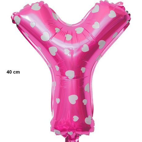 Balon Folie Metalizata Litera Y, 40 Cm, Cu Imprimeu Inimioare, Umflati Cu Heliu Sau Aer, Ambalaj Individual, Pai Inclus - vivimall.ro