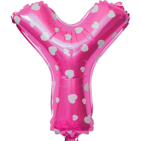 Balon Folie Metalizata Litera Y, 40 Cm, Cu Imprimeu Inimioare, Umflati Cu Heliu Sau Aer, Ambalaj Individual, Pai Inclus - vivimall.ro