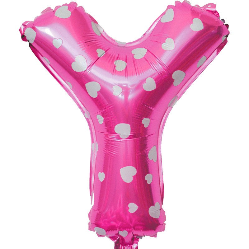 Balon Folie Metalizata Litera Y, Vivimall, 40 cm, Cu Imprimeu Inimioare, Umflati cu Heliu sau Aer, Ambalaj Individual, Pai inclus, Roz - vivimall.ro