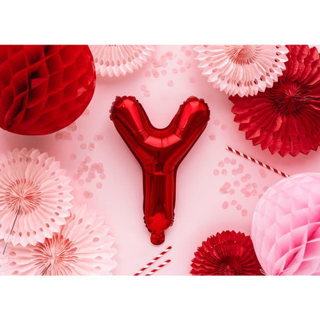 Balon Folie Metalizata Litera Y, Vivimall, 40 cm, Umflati cu Heliu sau Aer, Ambalaj Individual, Pai inclus, Rosu - vivimall.ro