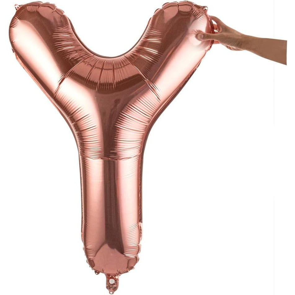 Balon Folie Metalizata Litera Y, Vivimall, 80 cm, Umflati cu Heliu sau Aer, Ambalaj Individual, Pai inclus, Rose Gold - vivimall.ro