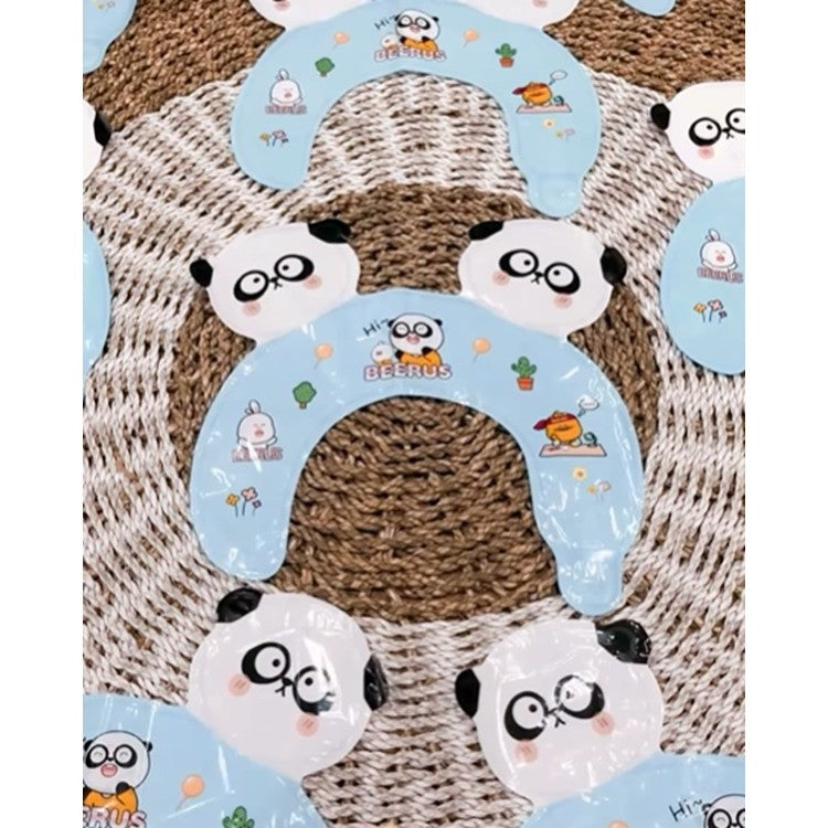 Balon din Folie Metalizata, Vivimall, Tip Coronita cu Urechi, Model Panda Mirat, Ambalaj Individual, Pai Inclus, Umflare cu Aer sau Heliu, 30 x 27 cm, Bleu - vivimall.ro