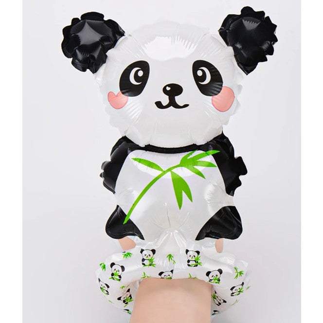 Balon din Folie Metalizata, Vivimall, Figurine Animalute, Tip Bratara, Model Panda, 13 x 35 cm, Ambalaj Individual, Pai Inclus, Umflare cu Aer sau Heliu, Alb/Negru - vivimall.ro