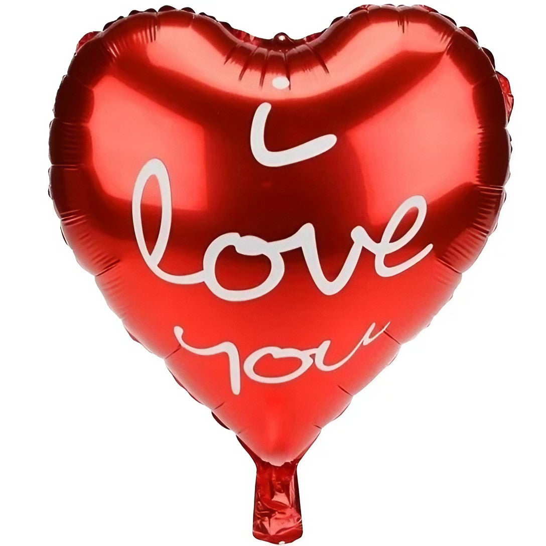 Balon din Folie Metalizata, Vivimall, Figurina Inima, Model I Love You Scris de Mana, Tema Ziua Indragostitilor, 45 cm, Ambalaj Individual, Pai Inclus, Umflare cu Aer sau Heliu, Rosu - vivimall.ro