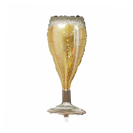 Balon din Folie Metalizata, Vivimall, Figurina Pahar de Sampanie, Tema Aniversare, 100x40 cm, Ambalaj Individual, Pai Inclus, Umflare cu Aer sau Heliu, Auriu - vivimall.ro