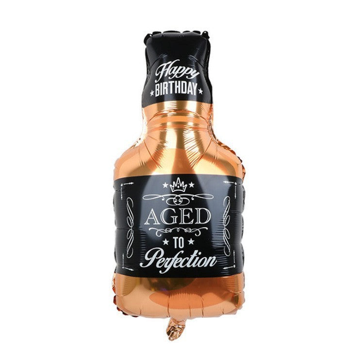 Balon Din Folie Metalizata, Figurina Sticla De Whisky, Tema Aniversare, Ambalaj Individual, Pai Inclus, Umflare Cu Aer Sau Heliu