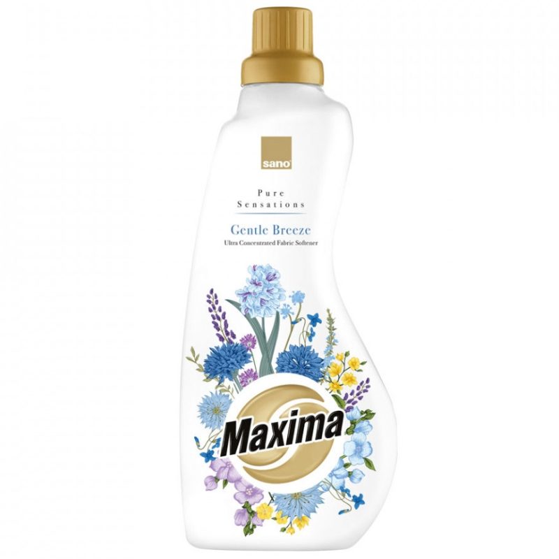 Balsam de rufe Sano Gentle Breeze Ultra Concentrat 1 litru, 40 spălări, flacon alb-albastru, vedere frontală