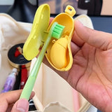 Capac Protector pentru Periuta de Dinti, Vivimall, cu Recipient Pasta de Dinti, Portabil, cu Agatatoare, din Plastic 8.7 x 3 cm, Verde/Galben - vivimall.ro