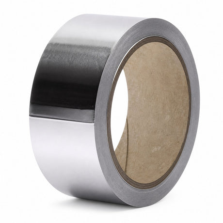 Bandă adezivă din aluminiu Flippy 50 mm × 50 m pe rolă, vedere frontală, argintiu