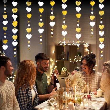 Banner Cu Inimioare Alb/Auriu Tip Franjuri | PureMoments 2 - vivimall.ro