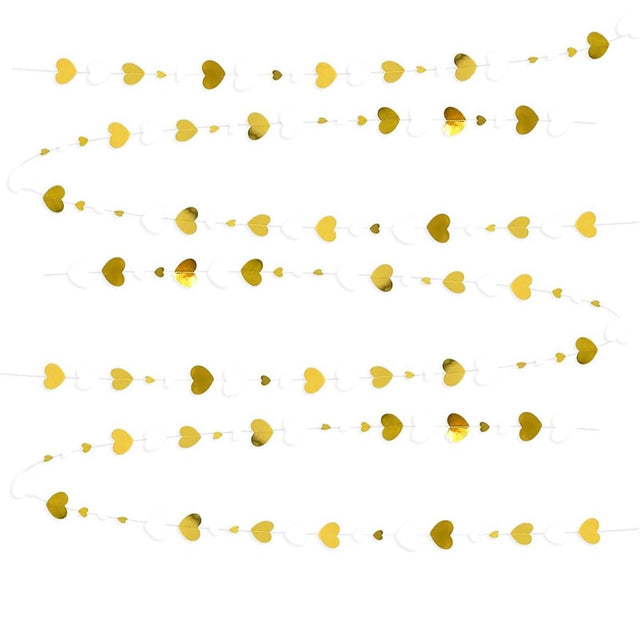 Banner cu Inimioare, Vivimall, Tip Franjuri, 4 m, Rola de Ata Inclusa, Auriu/Alb - vivimall.ro