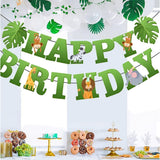 Banner Happy Birthday 100x200 cm, Vivimall, Rola de Ata Inclusa, Tematica Jungle, Verde - vivimall.ro