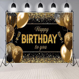 Banner Tip Fundal pentru Poze, Vivimall, din Panza, 185 x 110 cm, Sfoara 6 m, Prindere in 4 Colturi, Happy Birthday to You, Negru/Auriu - vivimall.ro
