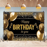 Banner Tip Fundal pentru Poze, Vivimall, din Panza, 185 x 110 cm, Sfoara 6 m, Prindere in 4 Colturi, Happy Birthday to You, Negru/Auriu - vivimall.ro