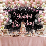 Banner Tip Fundal pentru Poze, Vivimall, din Panza, 185 x 110 cm, Sfoara 6 m, Prindere in 4 Colturi, Negru/Roz - vivimall.ro