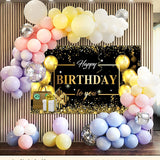 Banner Tip Fundal pentru Poze, Flippy, din Panza, Model Happy Birthday to You, 185 x 110 cm, Sfoara 6 m, Prindere in 4 Colturi, Negru/Auriu - vivimall.ro