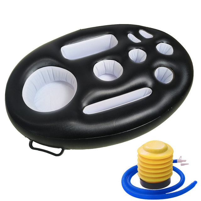 Bar gonflabil/Suport de pahare plutitor, Vivimall, cu 9 compartimente, pompa inclusa, PVC, Negru, 25x18,5x4 cm - vivimall.ro