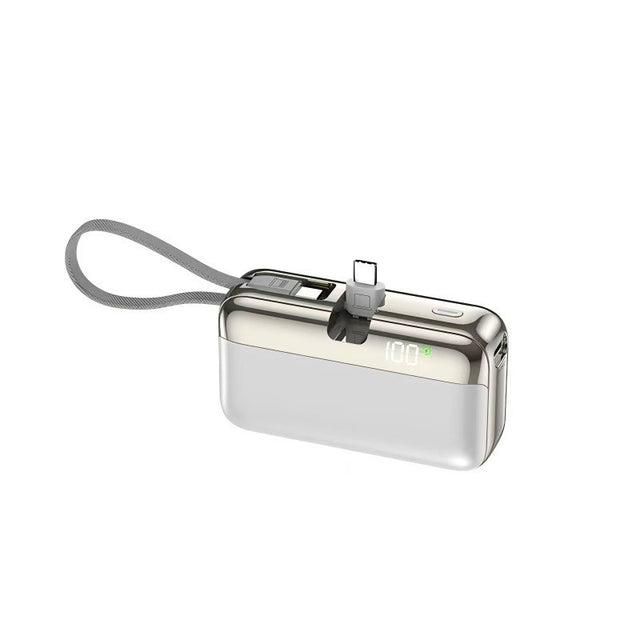 Baterie externă Flippy Capsule 10000 mAh albă, vedere frontală, design cilindric compact 9×5×2,5 cm
