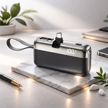 Baterie Externa, Flippy, Power Bank, Capsule, 10000 mAh, Design Compact, Incarcare Rapida, Compatibilitate Universala, 9 x 5 x 2,5 cm, Negru - vivimall.ro