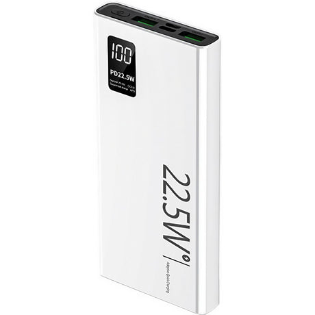 Baterie Externa Powerbank, Vivimall, Ultra-Subtire cu Ecran Digital, Compatibilitate Universala, TYPE-C si USB x2, 20000 mAh, Power Delivery 22.5W, 144x66x26 mm, Alb - vivimall.ro