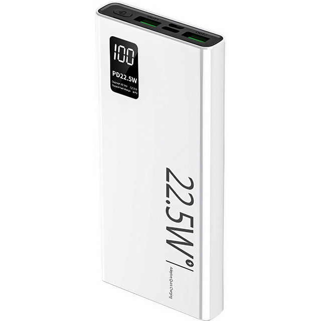 Baterie Externa Powerbank, Vivimall, Ultra-Subtire cu Ecran Digital, Compatibilitate Universala, TYPE-C si USB x2, 20000 mAh, Power Delivery 22.5W, 144x66x26 mm, Alb - vivimall.ro