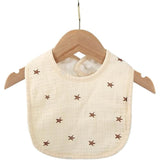 Baveta in Forma de U, Vivimall, din Bumbac, pentru Copii 0-12 Luni, Rezistenta la Apa, cu Capse, Model cu Stelute,  21x30 cm, Crem - vivimall.ro