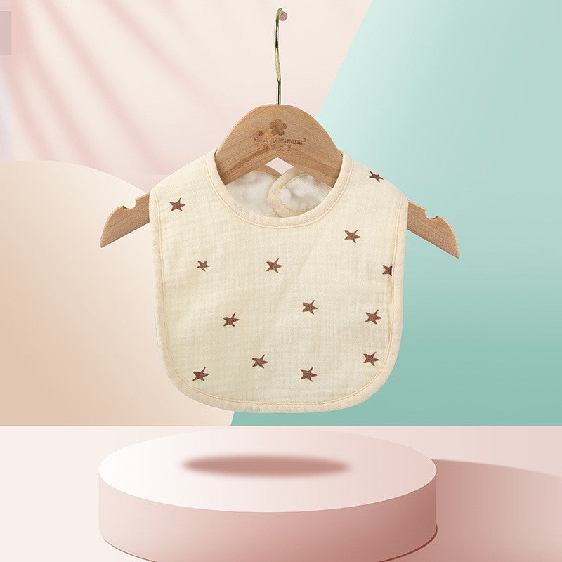 Baveta in Forma de U, Vivimall, din Bumbac, pentru Copii 0-12 Luni, Rezistenta la Apa, cu Capse, Model cu Stelute,  21x30 cm, Crem - vivimall.ro