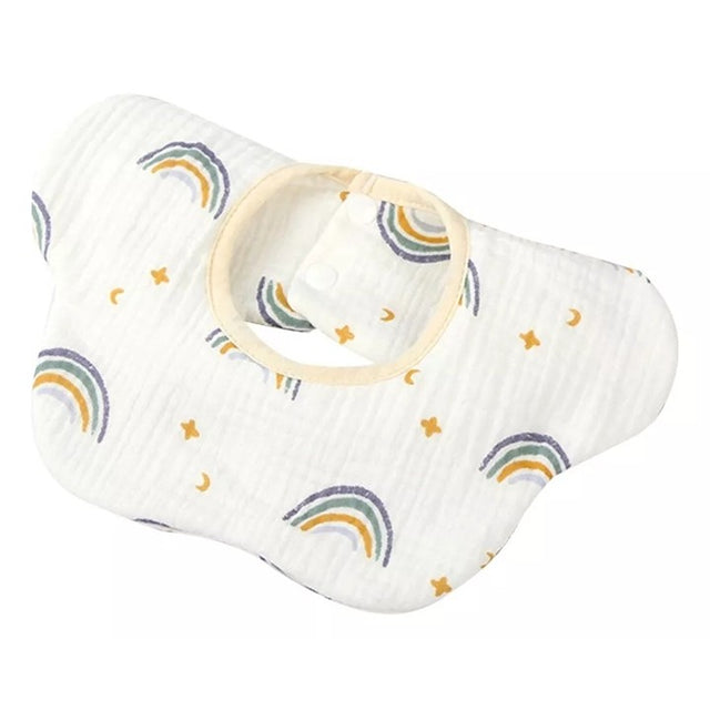 Baveta Tip Floare, Vivimall, din Bumbac, pentru Copii 0-12 Luni, Rezistenta la apa, cu Capse, Model Curcubeu, 26 x 29 cm, Alb - vivimall.ro