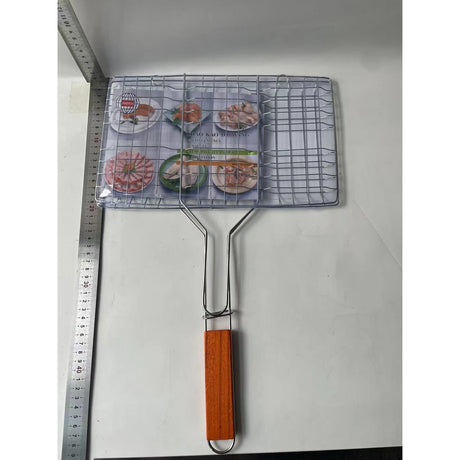 Gratar pentru Peste si Carne, Vivimall, Suprafata Utila 32x19 cm, Otel Inoxidabil, cu Maner, Portabil, Argintiu - vivimall.ro