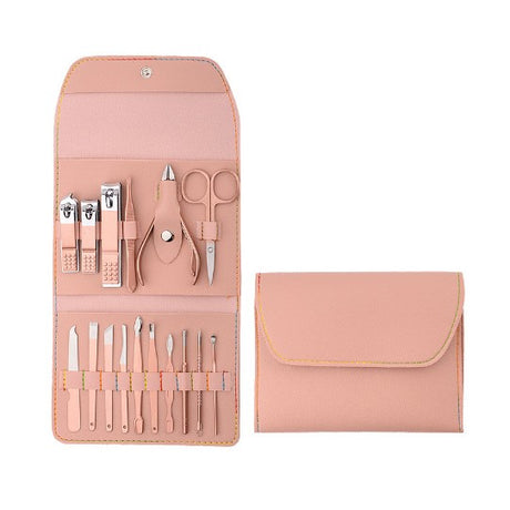 Set 16 Piese de Ingrijire Cosmetica, Vivimall, pentru Manichiura, Pedichiura, Fata, Geanta Organizatoare din Piele Ecologica Inclusa, Roz - vivimall.ro