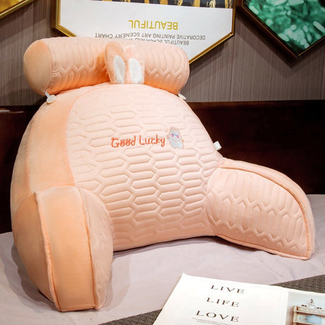 Perna Multifunctionala, Flippy, Spatar pentru Pat, Protectie Lombara, Marime Medie, 60 x 40 cm, din Latex, Model Iepure, Roz - vivimall.ro