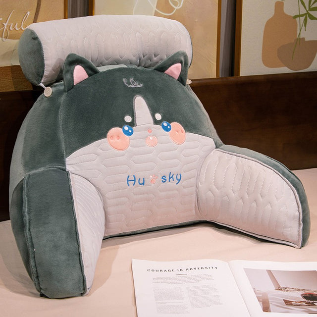 Perna Multifunctionala, Vivimall, Spatar pentru Pat, Protectie Lombara, Marime Medie, 60 x 40 cm, din Latex, Model Catel, Gri inchis - vivimall.ro