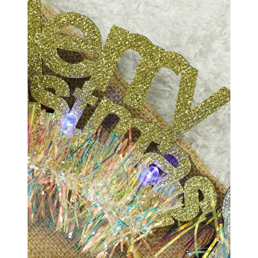 Bentita/cerc Mery Cristmas, culoare auriu cu beteala, marime standard, Vivimall - vivimall.ro