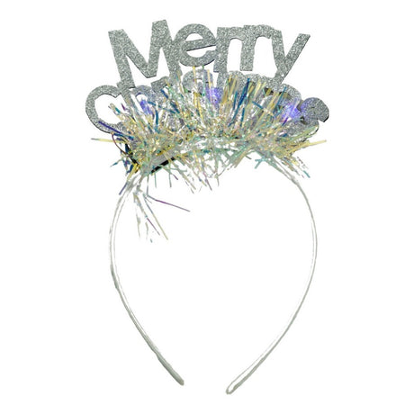 Bentita/cerc Mery Cristmas, culoare gri metalic cu beteala, marime standard, Vivimall - vivimall.ro