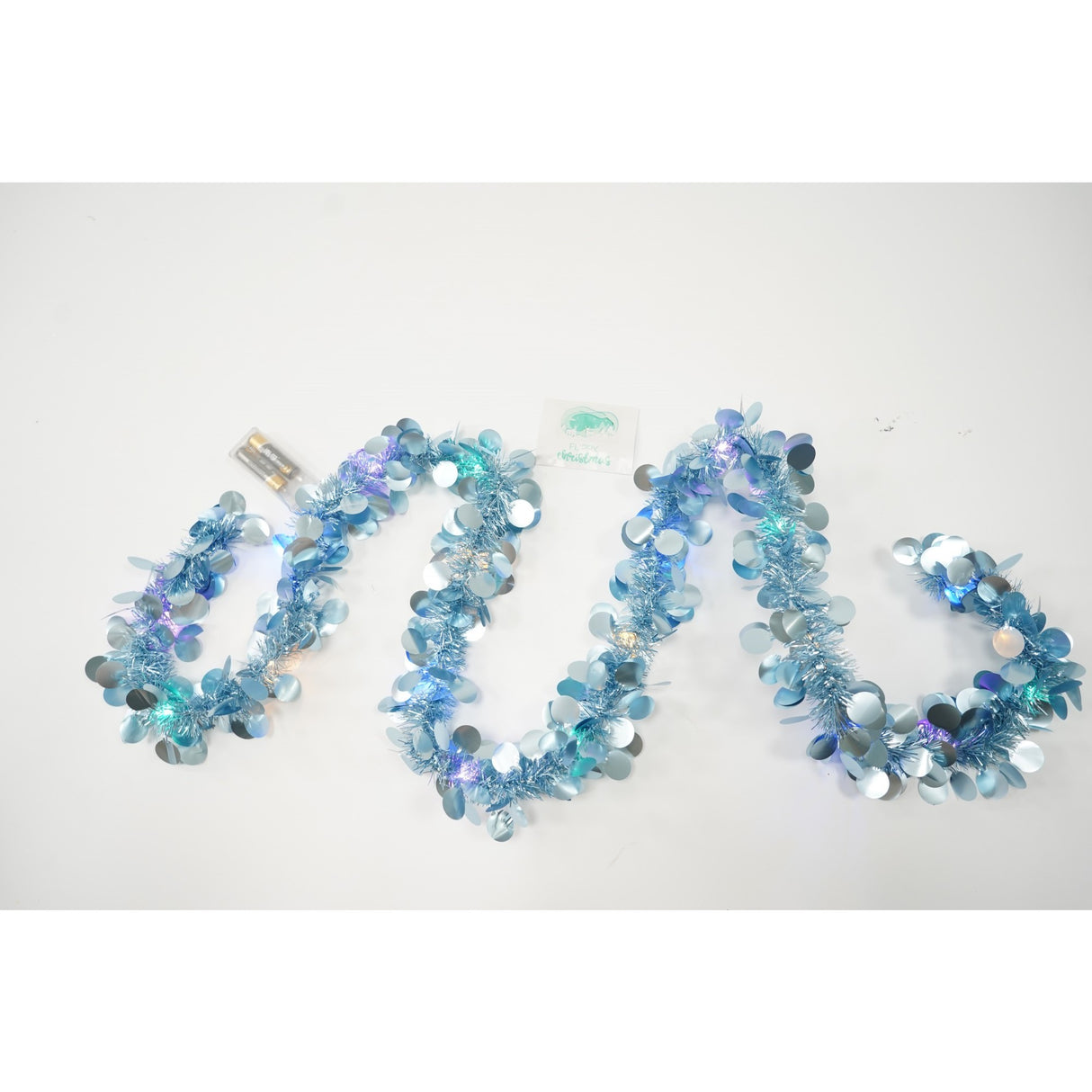 Beteala Craciun cu LED, Albastra, model cu paiete rotunde, 2 m x 5 cm, PVC, Sir, Artificiala, Vivimall - vivimall.ro