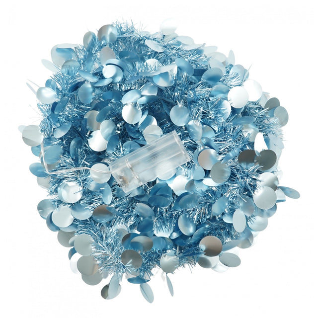 Beteala Craciun cu LED, Albastra, model cu paiete rotunde, 2 m x 5 cm, PVC, Sir, Artificiala, Vivimall - vivimall.ro