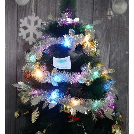 Beteala Craciun cu LED, Argintie, model cu frunze, 2 m x 6 cm, PVC, Sir, Artificiala, Vivimall - vivimall.ro