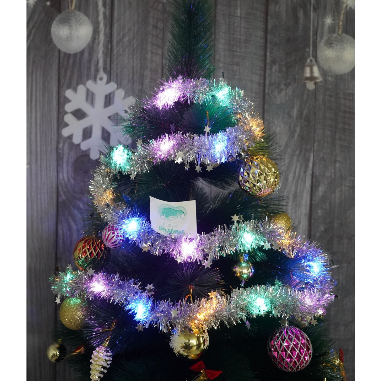 Коледна тенделка с LED, сребърна, PVC, нишка, изкуствена